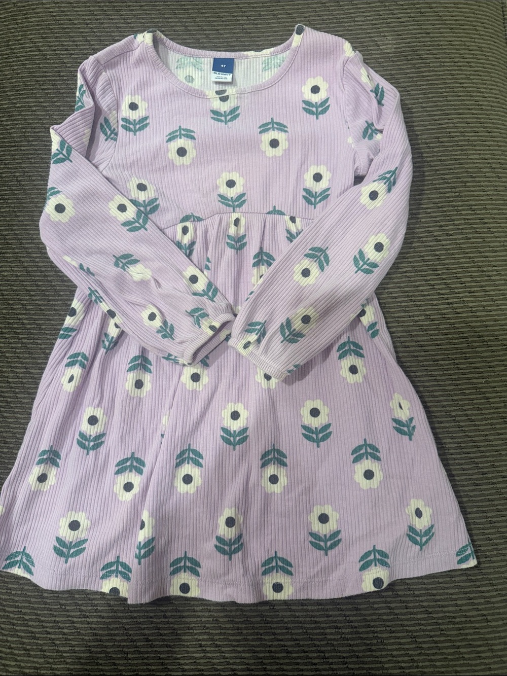 Old Navy Lavender Floral Ribbed Long-Sleeve Dress
